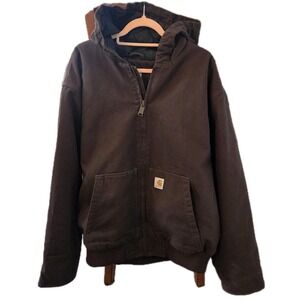 Carhartt 2XL Brown Duck Active Jacket 100119 Quilted Nylon Lined Hooded Work